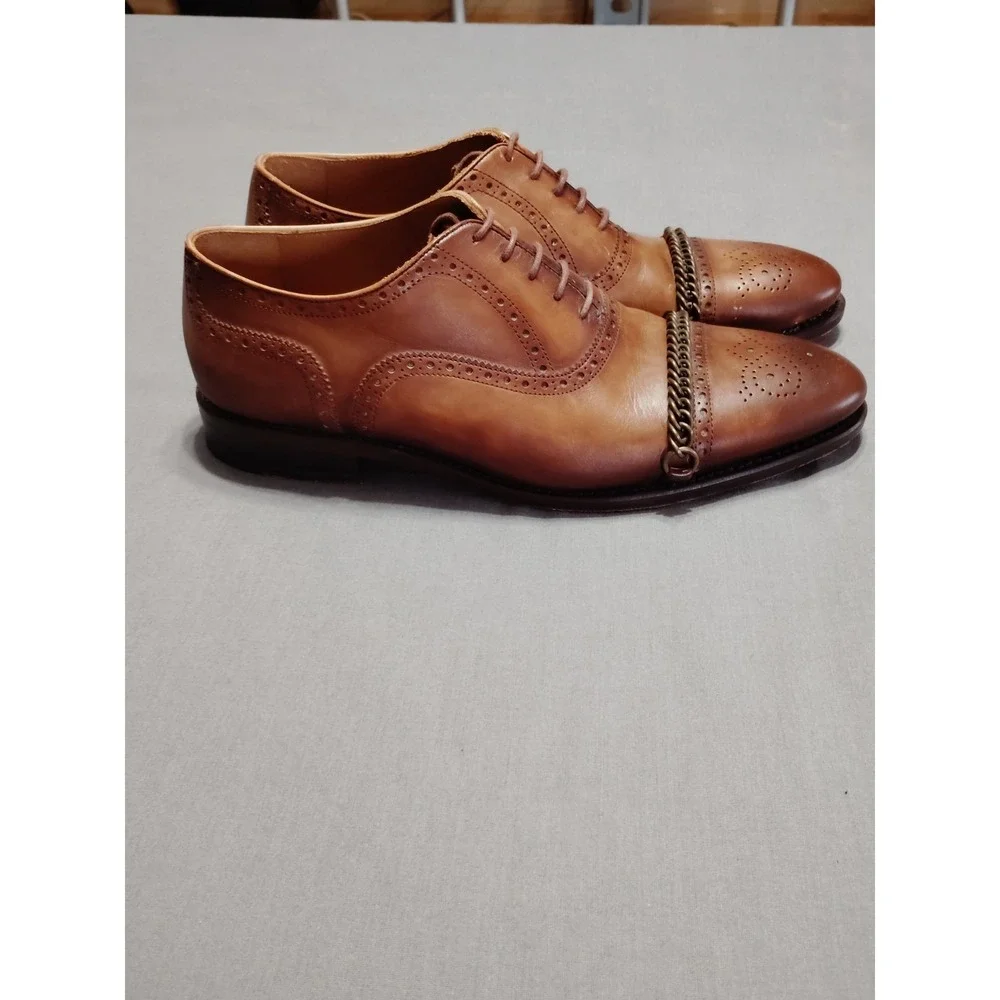 Rare Taft Grail Honey Brown Leather Dress Shoe Men 41 US 8.5 Lace Up Chain Spain